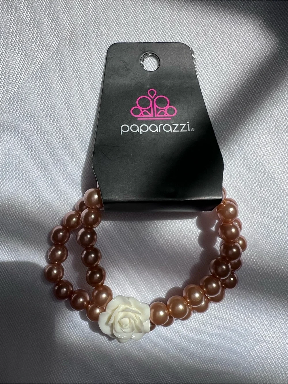 paparazzi Bronze Pearl Double-Strand Bracelet with Cream Rose